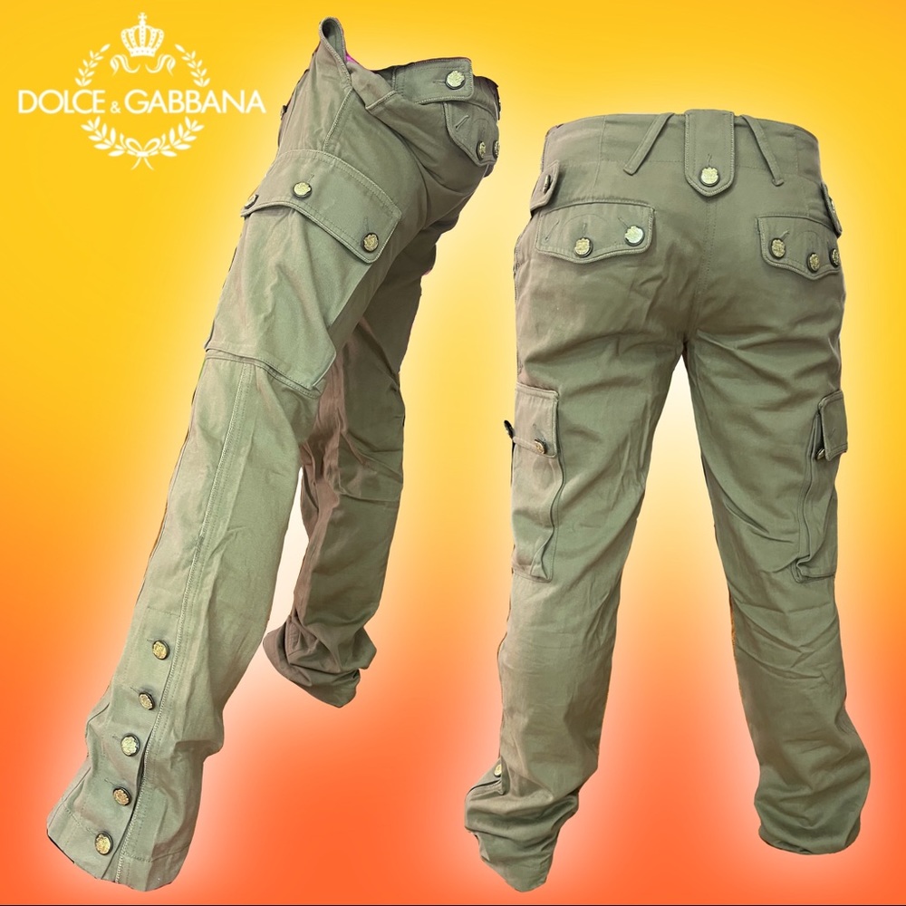 Vintage D&G Dolce and Gabbana Green Khaki Olive Cargo Pants Military Style